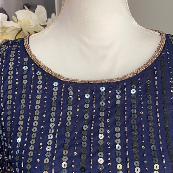 Greylin Navy Gold Sequin Sleeveless Mini Dress S - Picture 3 of 10